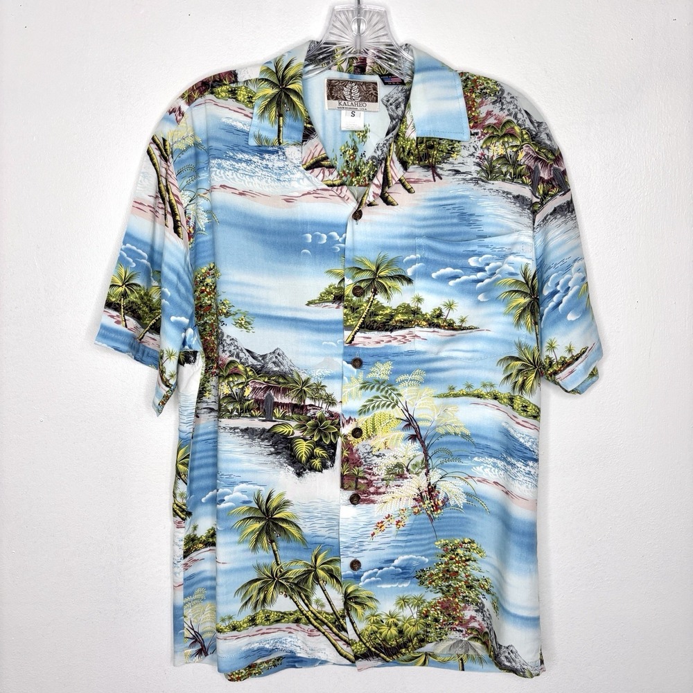 Kalaheo Hawaiian Shirt Mens S Blue Tropical Island Aloha Beach Resort Vacation